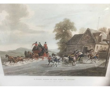Pair of 19th century hand coloured aquatints by R. Reeves after C. Newhouse, coaching scenes entitled - 'A False Alarm On The