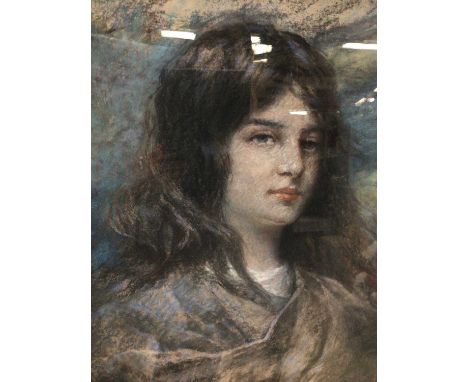 T. Rams den, sastel portrait of a lady, signed, 50cm x 34cm, in glazed oak frame