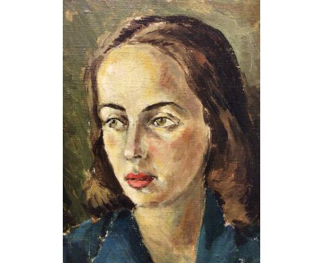 Cecil Riley (1915-2017) oil on canvas, portrait of a young woman, signed and dated '42 and with studio sale stamp verso, 35 x