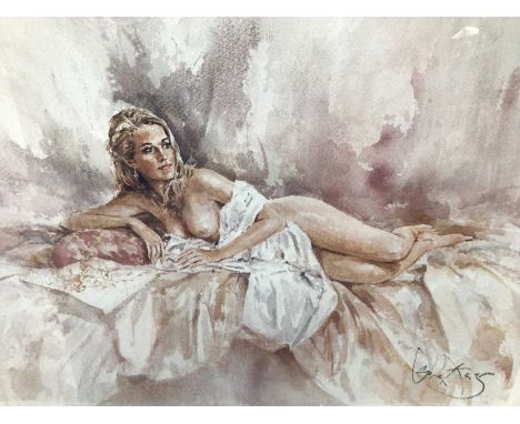 Gordon King (b.1939) signed limited edition lithograph - Studio Look, 72/295, 41cm x 54cm, in glazed gilt frame