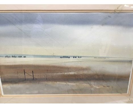 Peter Hall (b. 1958) watercolour, landscape, signed, 31 x 51cm together with a lithograph after C. H Lauder, both framed. (2)