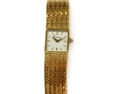 A ladies' 18ct gold Chopard for Kutchinsky mechanical bracelet watch, with a square case, 15mm wide, the dial signed Kutchins