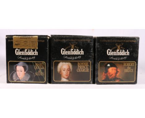 Set of three GLENFIDDICH Scotland's Royal Heritage series single malt Scotch whisky decanters, Mary Queen of Scots, Robert Th