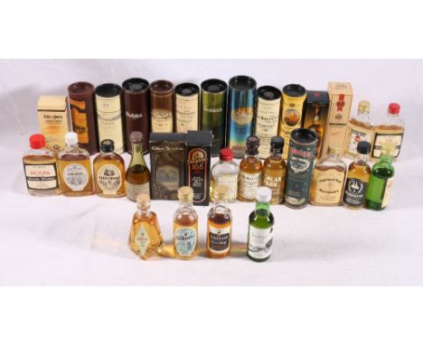 Thirty one Scotch malt whisky miniatures including LITTLEMILL eight year old, LINKWOOD fifteen year old 40% volume, BALVENIE 