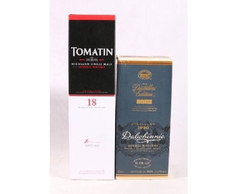 TOMATIN eighteen year old Highland single malt Scotch whisky, finished in sherry casks 70cl 46% volume boxed and DALWHINNIE 1