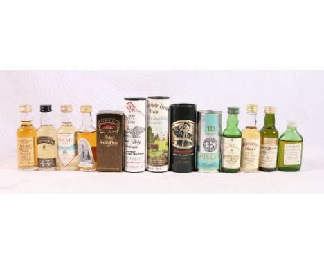 Thirteen Islay malt whisky miniatures including ARDBEG twenty four year old, The Old Malt Cask 50% vol., LAGAVULIN twelve yea