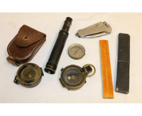 WWI period Verner's pattern mk VIII pocket compass, The Magna Pole compass by Turnbull of Edinburgh, post WWII military Isaac