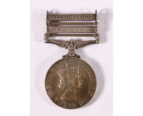 Elizabeth II general service medal GSM (type 1962-2007) with two clasps Radfan and South Arabia to 23617297 CPL F W ELLIS RAO