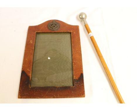 George V WWI period Royal Engineers leather photograph frame, 27x17cm and a Royal Scots Swagger stick.