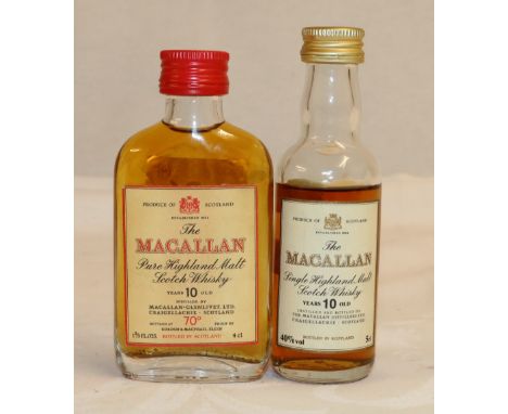 THE MACALLAN ten year old Highland pure malt Scotch whisky miniature, 70% 4cl or 1 2/3 fl ozs, and THE MACALLAN ten year old 