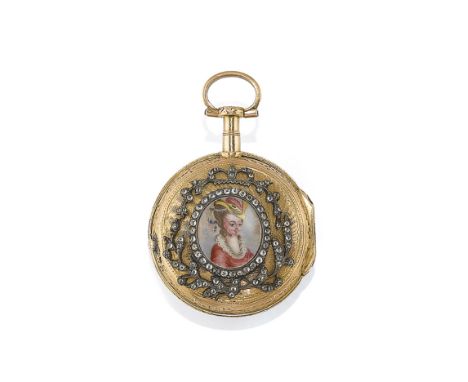OROLOGIO DA TASCA FRANCESE A CHIAVETTA CON SMALTO, FIRMATO GIDE, PERIODO LUIGI XVI Cassa a due corpi in oro, lunetta decorata