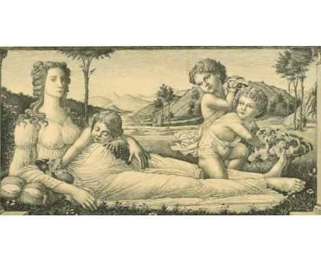 George Woolliscroft Rhead, ' Venus reclining with cupids', engraving, 5" x 9.75", (13x25cm) (a/f).