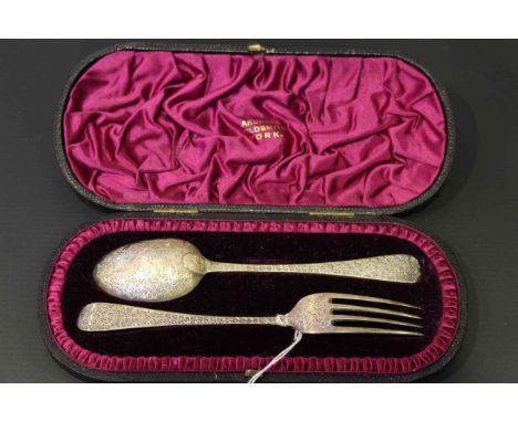 Victorian silver fork and spoon, London 1887, cased