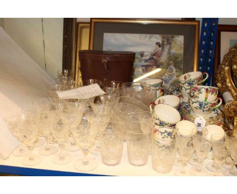 Dr Wohler Kassel Variscop 7-12x50 binoculars, Birket Foster lithograph, two prints, cut-glass table ware, Royal Cauldon 'Vict