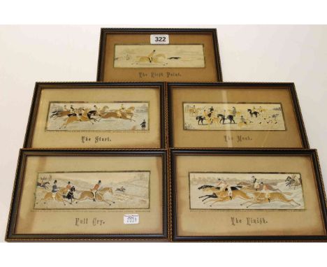 Thomas Stevens, five stevengraphs: The Meet, The Start, The First Point, Full Cry and The Finish (5)