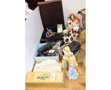 Royal Doulton figure, Wendy; hip flask, figurines, jewellery, etc
