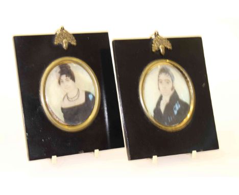Two 19th Century portrait miniatures on ivory, in ebonised frames