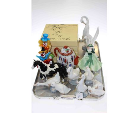 Royal Worcester figure, 'Holly'; Beswick model of a Pinto Pony, two Murano glass models of clowns, etc