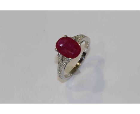 18 carat gold, ruby and diamond ring, ruby approximately 1.74 carats