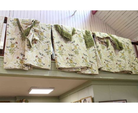 Three pair of quality floral design curtains and accessories, 88 inch drop x 77 inch wide, pair 88 inch drop x 105 inch wide 