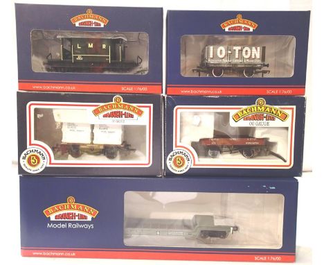 Five Bachmann OO scale wagons including 37-537x brake van, LMR Green Invicta Rail Exclusive 37-202x 10 ton, Gloucester Railwa