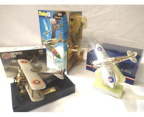 Dinky Spitfire Diamond Jubilee of RAF, in very good condition. Plus Dinky kit 1042 Spitfire, unopened, boxes have wear. Also 