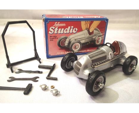 Schuco Studio 1050 Mercedes Grand Prix car, clockwork. In excellent condition, with tools etc, box has wear. P&amp;P Group 1 