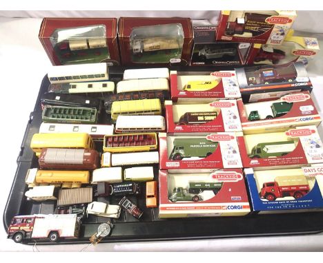 OO scale vehicles, from trackside, EFE, OOC etc, cars, trucks, buses, fire engine with flashing light fitted, boxed- 13, unbo
