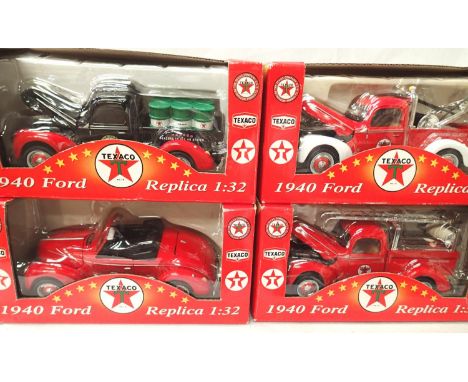 Four Texaco 1/32 scale Ford vehicles, comprising of pick up, breakdown crane, fire engine, service station and pace car. All 