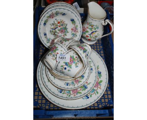 A quantity of Aynsley 'Pembroke' pattern china including five soup bowls and saucers, four cups, three side plates, two each 