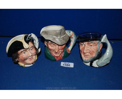 Three small Royal Doulton character Jugs 'Cap't Ahab', 'The Poacher' and 'Captain Henry Morgan'.