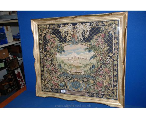 A needlework Tapestry of Windsor Castle, made for the Coronation.