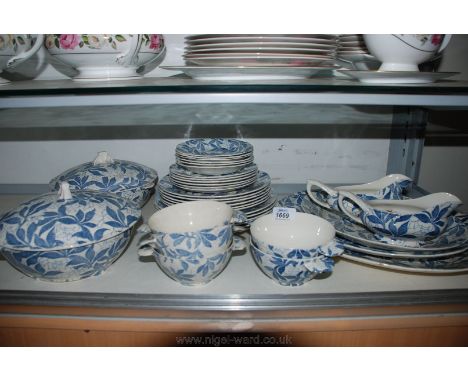 A Barker Bros. blue and white part Dinner service including six dinner and six tea plates, three meat dishes, two tureen, fiv
