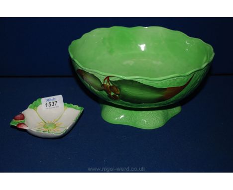 A corn patterned Carltonware Bowl on a leaf shaped pedestal, 9 1/2'' , 4'' tall and a small square Dish with floral and straw
