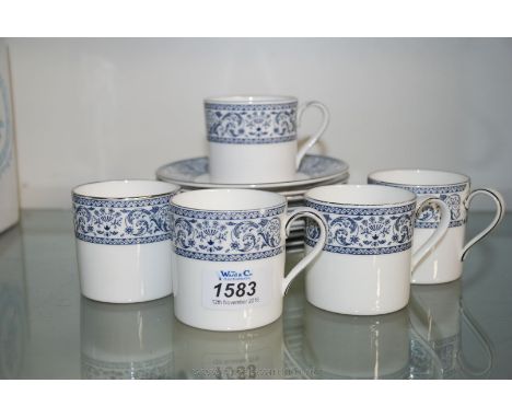 A Minton blue and white part Coffee Set including five cups and ten saucers.