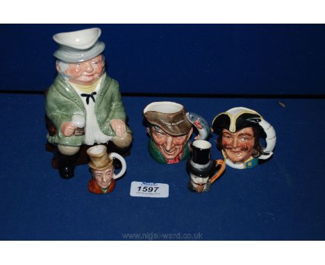 Five small Toby Jugs including The Poacher, Capt Henry Morgan, The Coachman and two others.