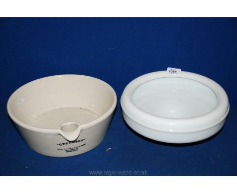 A ceramic Cream Separator by 'The Creamsep', the Churn Company, Hailsham, England together with a circular ceramic attachment