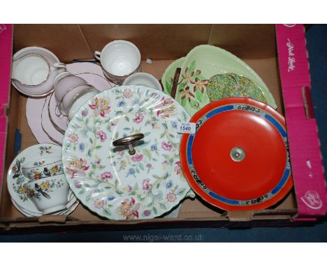 A quantity of china including a pink Colclough Teaset, Carltonware dishes, Minton 'Haddon Hall' cake plate, Minton sauce boat