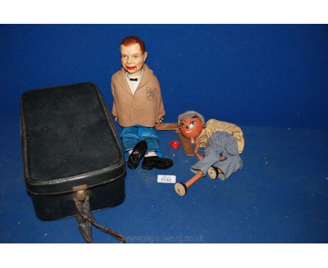 A Lord Charles style ventriloquist's dummy, 15'' tall and a string puppet, a/f.