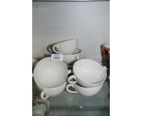 Six Royal Copenhagen soup Bowls and saucers.