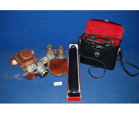 A quantity of miscellanea including a cased pair of Superstar 8 x 40 Binoculars, telescope, leather cased Kodak 35 camera, Jo