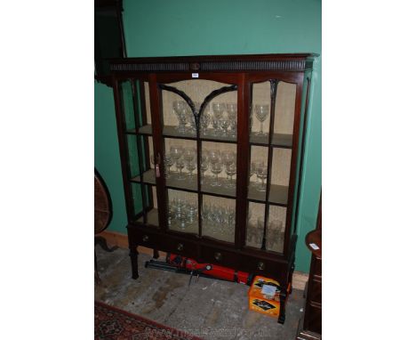 A late 19th c. Mahogany china Display Cabinet, having moulded edge rectangular top over fluted frieze with central rosette, h