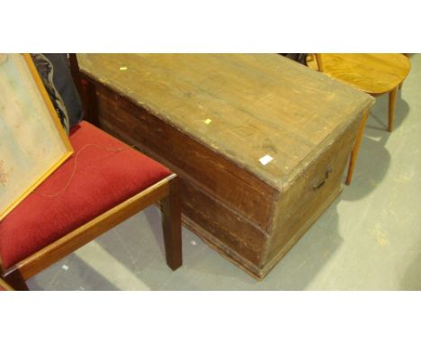 Large 19th century pine trunk with brass handles