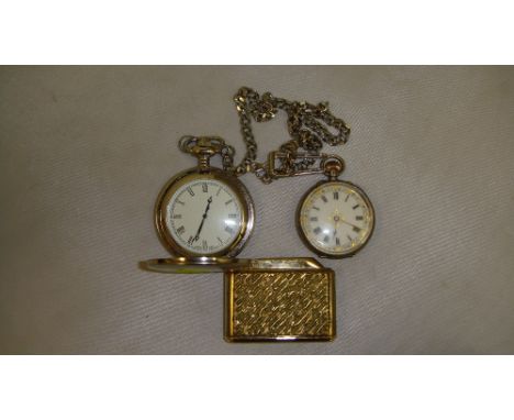 Late 19th century Ladies fob watch with painted and enamel dial in a silver (.935) case, modern commemorative pocket watch an