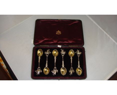 Set of six foreign silver and silver gilt teaspoons modelled as sailing ships with London import marks 1902 Wilkinson & Co. 1