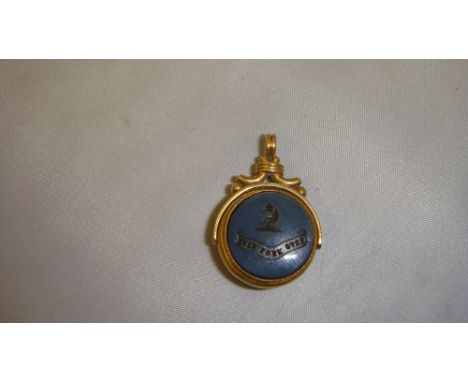 1 x 19th century family seal set in unmarked gold with family crest and motto Over Fork Over surmounted by Unicorn head (Cunn
