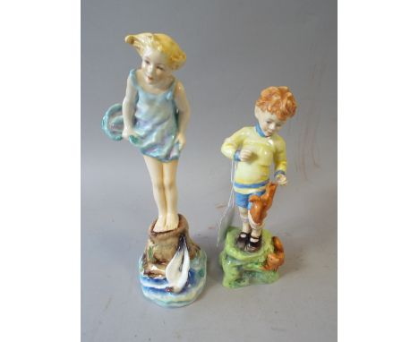 Two Royal Worcester Figure, Sea Breeze by Freda Doughty Number 3006 (Small Hairline to Foot) and October Number 3417 Restorat