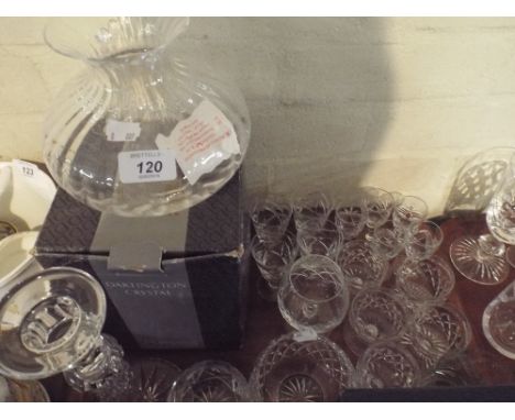 A Tray of Glassware to Include Candle Stick, Dartington Crystal Vase, Liqueurs Sherries Etc. 