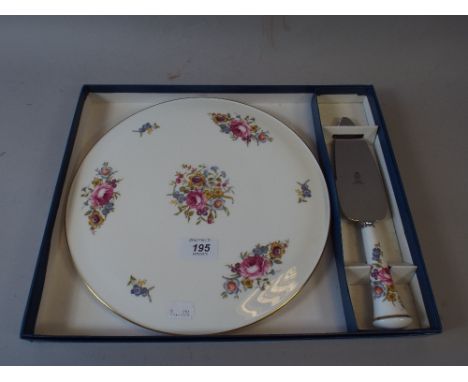 A Boxed Royal Worcester Floral Cake Plate with Knife.