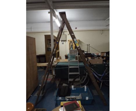 A Vintage Wooden Step Ladder, 225 Cm High.